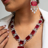 Ruby Solitaire Necklace with Earrings