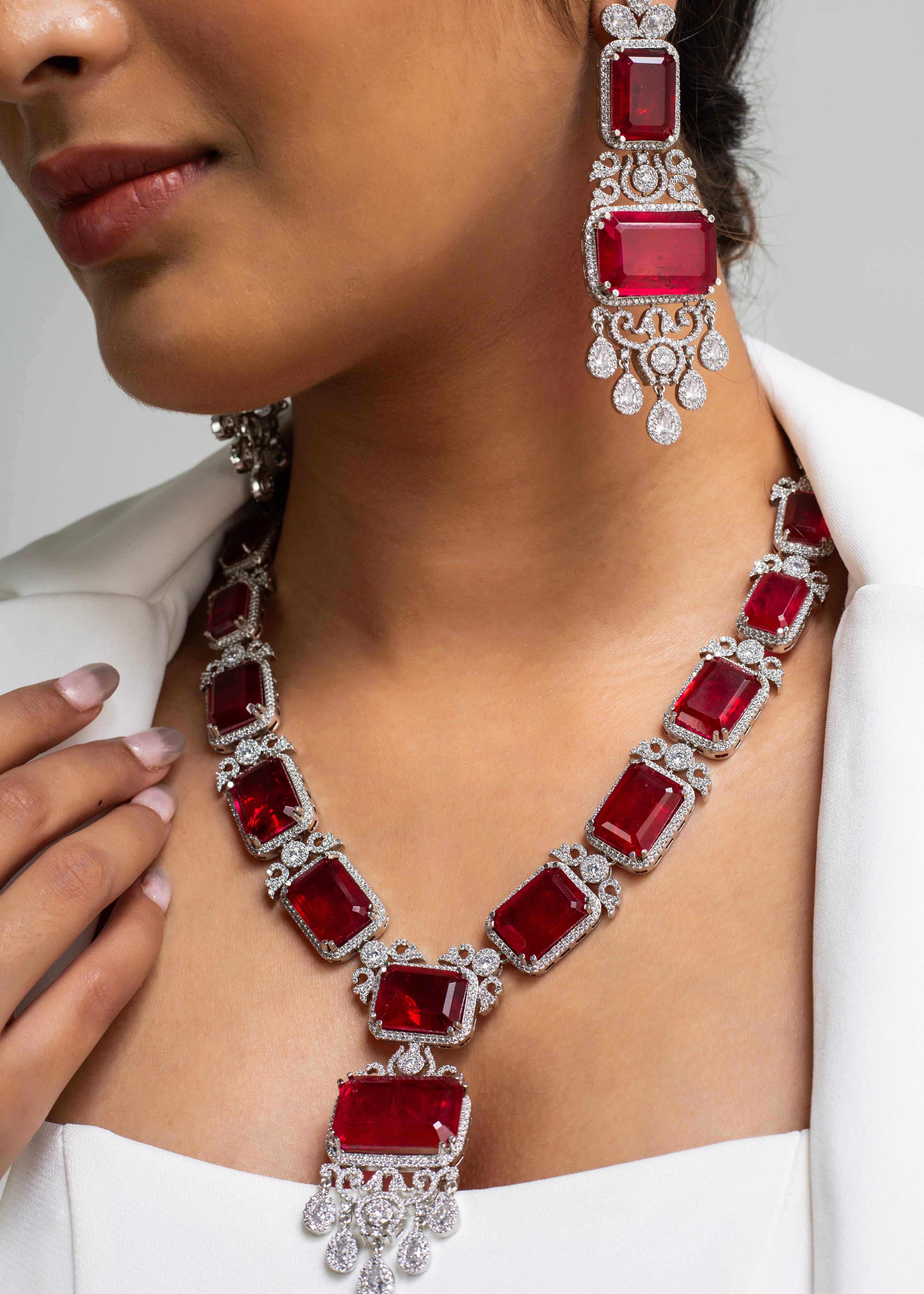 Ruby Solitaire Necklace with Earrings – Zevar King