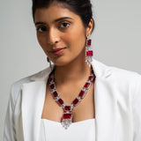 Ruby Solitaire Necklace with Earrings