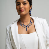 Sapphire Blue Drop Necklace with Earrings