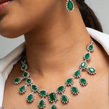 Emerald Green Drop Necklace with Earrings