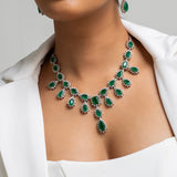 Emerald Green Drop Necklace with Earrings