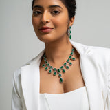 Emerald Green Drop Necklace with Earrings