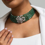 Gleaming Serenity Choker Necklace with Earrings