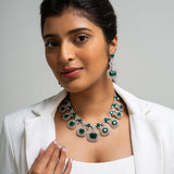 Green Solitaire Necklace with Earrings