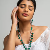 Emerald Green Drop Long Necklace with Earrings