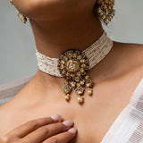 Swarna Moti Choker Necklace with Earrings