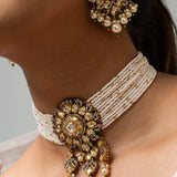 Swarna Moti Choker Necklace with Earrings