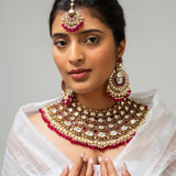 Laal Pathhar Maharani Necklace with Earrings & Maang Tika