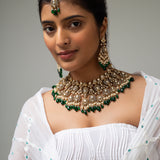 Madhur-Nandan Polki Necklace with Earrings & Maang Tika