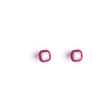 Diamante Red Square Earring Studs