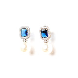 Diamante Sapphire Blue Pearl Baubles Earrings