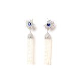 Majestic Diamante Royal Blue Floral Dangler Earrings