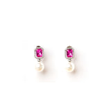 Diamante  Sapphire Pink Pearl Baubles Earrings