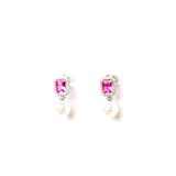 Diamante  Sapphire Pink Pearl Baubles Earrings