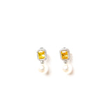 Diamante Sapphire Yellow Pearl Baubles Earrings