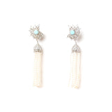 Majestic Diamante Light Blue Floral Dangler Earrings