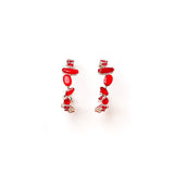 Ruby Red Asymmetric Hoop Earrings