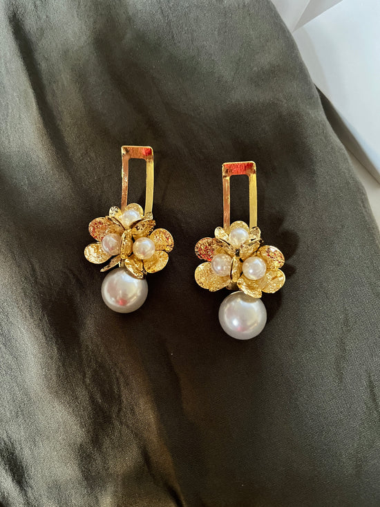 Flower Pearl Drop Earrings