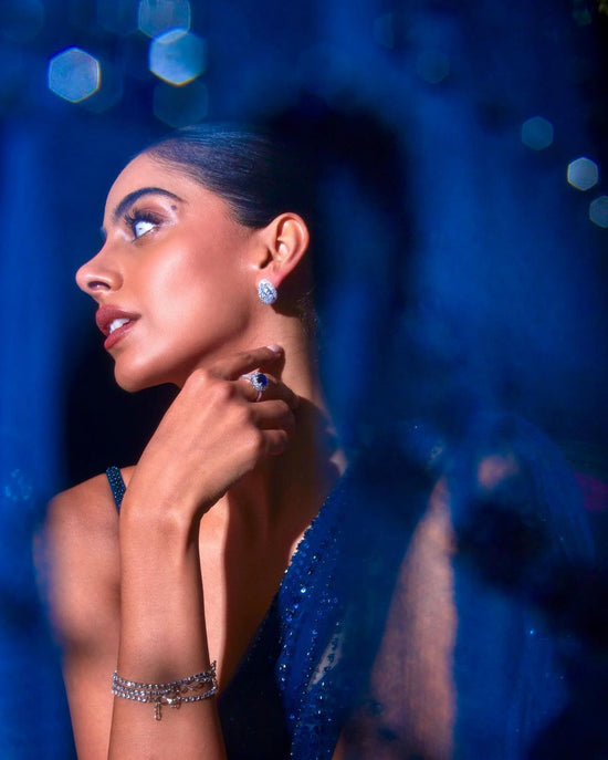 Banita Sandhu in Lois Drop Cut Solitaire Diamanté Studs