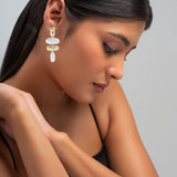 Assymetric Gold and White Drop Earrings