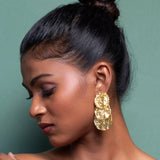 Gold Hammered Coin Dangler Earrings