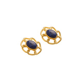 Artemis Gold Oval Stud with Blue Eye Earrings