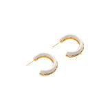 Gold and White Half Moon Hoop Earrings