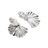 Assyemtrical Sculpted Feathers Silver Earrings