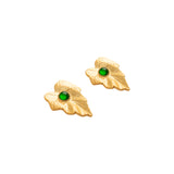 Green Monstera Leaf Gold Earrings