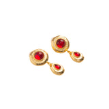 Ruby Red and Gold Drop Dangling Earrings