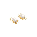 Luminous Pearl on Gold Stud Earrings