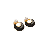 Elle Pearl Black Round  Earrings