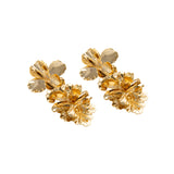 Assymetric Flower Golden Drop Earrings