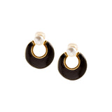 Elle Pearl Black Round  Earrings