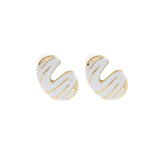 Half Crescent White and Gold Earrings