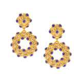 Bejewelled Gold and Purple Drop Earrings