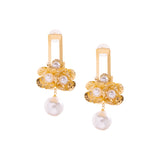 Baroque Pearl and Gold Cluster Drop Earrings