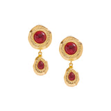 Ruby Red and Gold Drop Dangling Earrings