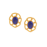 Artemis Gold Oval Stud with Blue Eye Earrings