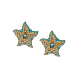 Aqua and Gold Studed Starfish Earrings