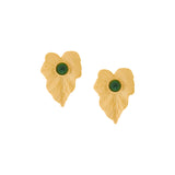 Green Monstera Leaf Gold Earrings