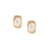 Luminous Pearl on Gold Stud Earrings