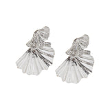 Assyemtrical Sculpted Feathers Silver Earrings