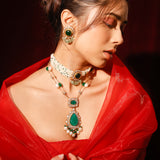 Wahida Emerald Green Doublet Necklace With Baroque Pearls And Strawberry Quartz