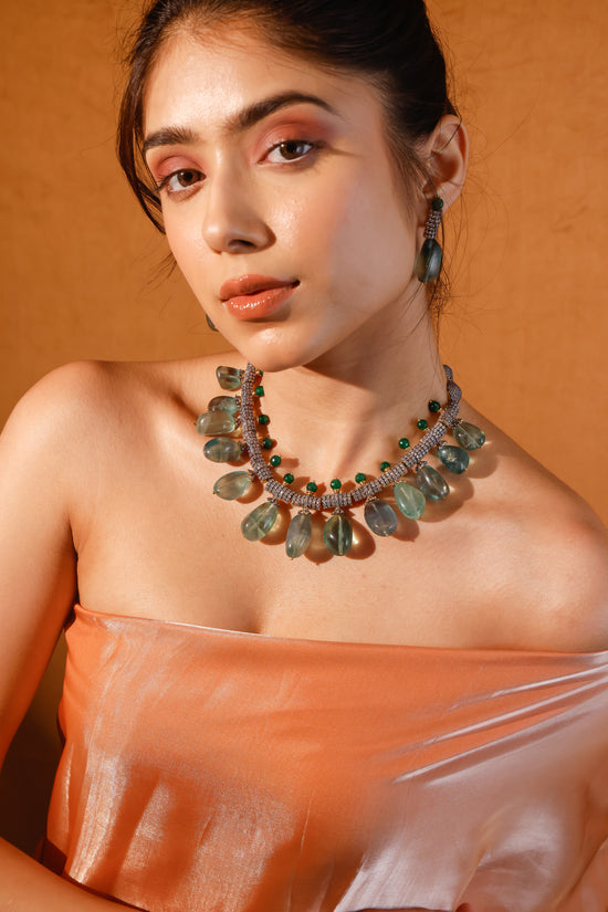 Semiprecious Fluorite Rain Drops Necklace Set