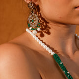 The Peacock Long Necklace Set With Pearls And Green Onyx