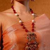 The Elephant Howdah Long Necklace Set With Meena Pearls And Semiprecious Stones