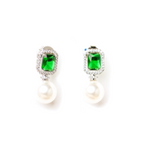 Diamante Emerald Green Pearl Baubles Earrings