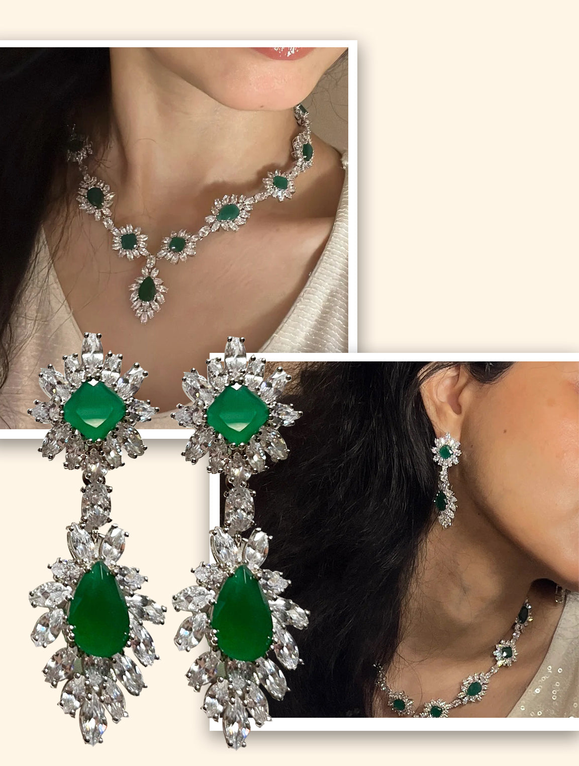 Emerald Diamante Earrings & Emerald Diamante Necklace Combo